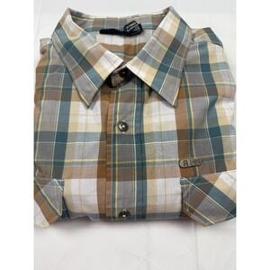 Rocawear Mens Size XL Long Sleeve Button Down Shirt Orange Green White Plaid